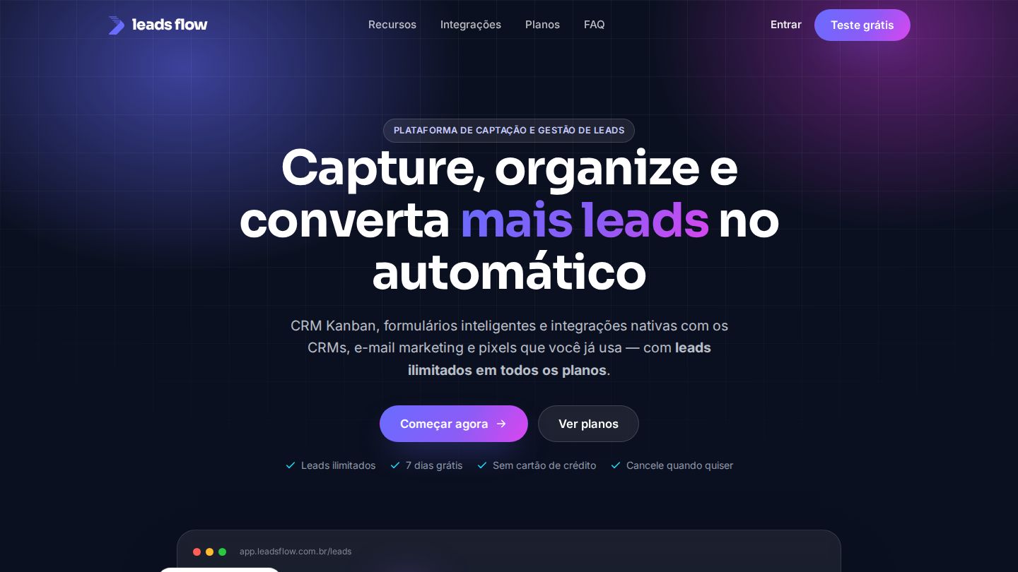 Página inicial do LeadsFlow
